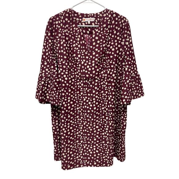 Jude Connally Kerry Mini Dress with Pockets dark red white bell sleeve size XL - Picture 1 of 7